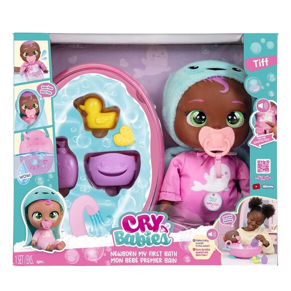 Cry Babies Newborn My First Bath Tiff Baby Doll 6pc Set w/ Bath Tub New in Box - Picture 2 of 2
